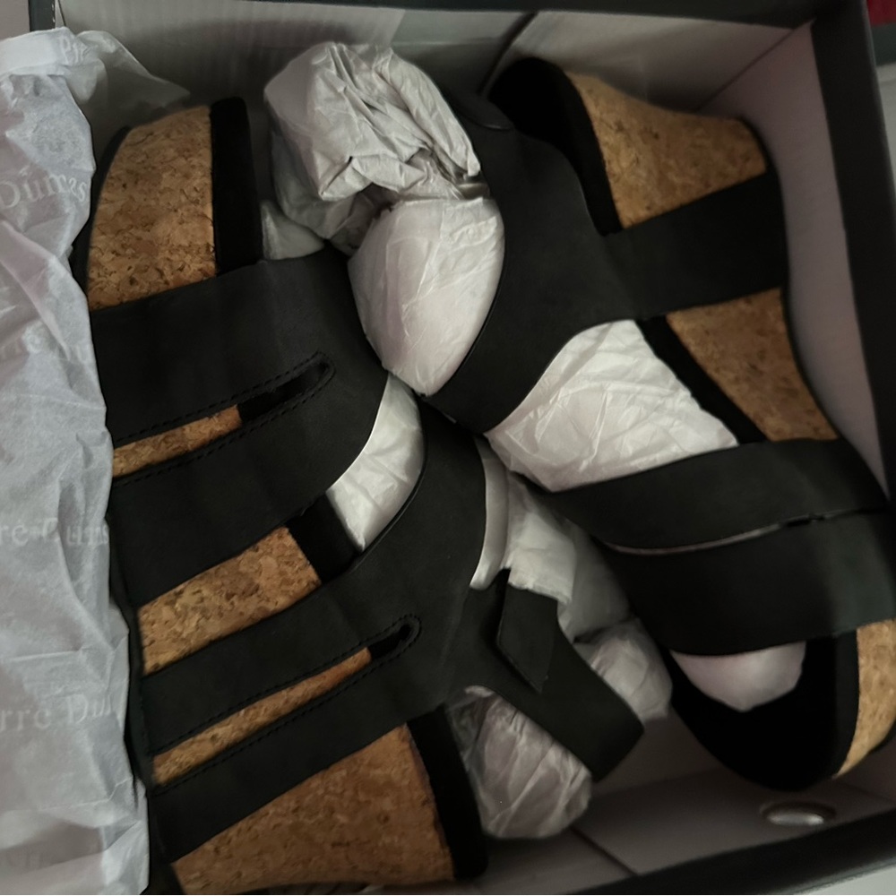 Black Cork Wedge Sandals